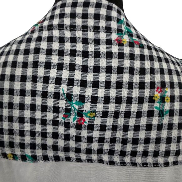 Vtg Carol Little Black White Minimalist Gingham Floral Rayon Blend‎ Maxi Dress - Picture 6 of 11